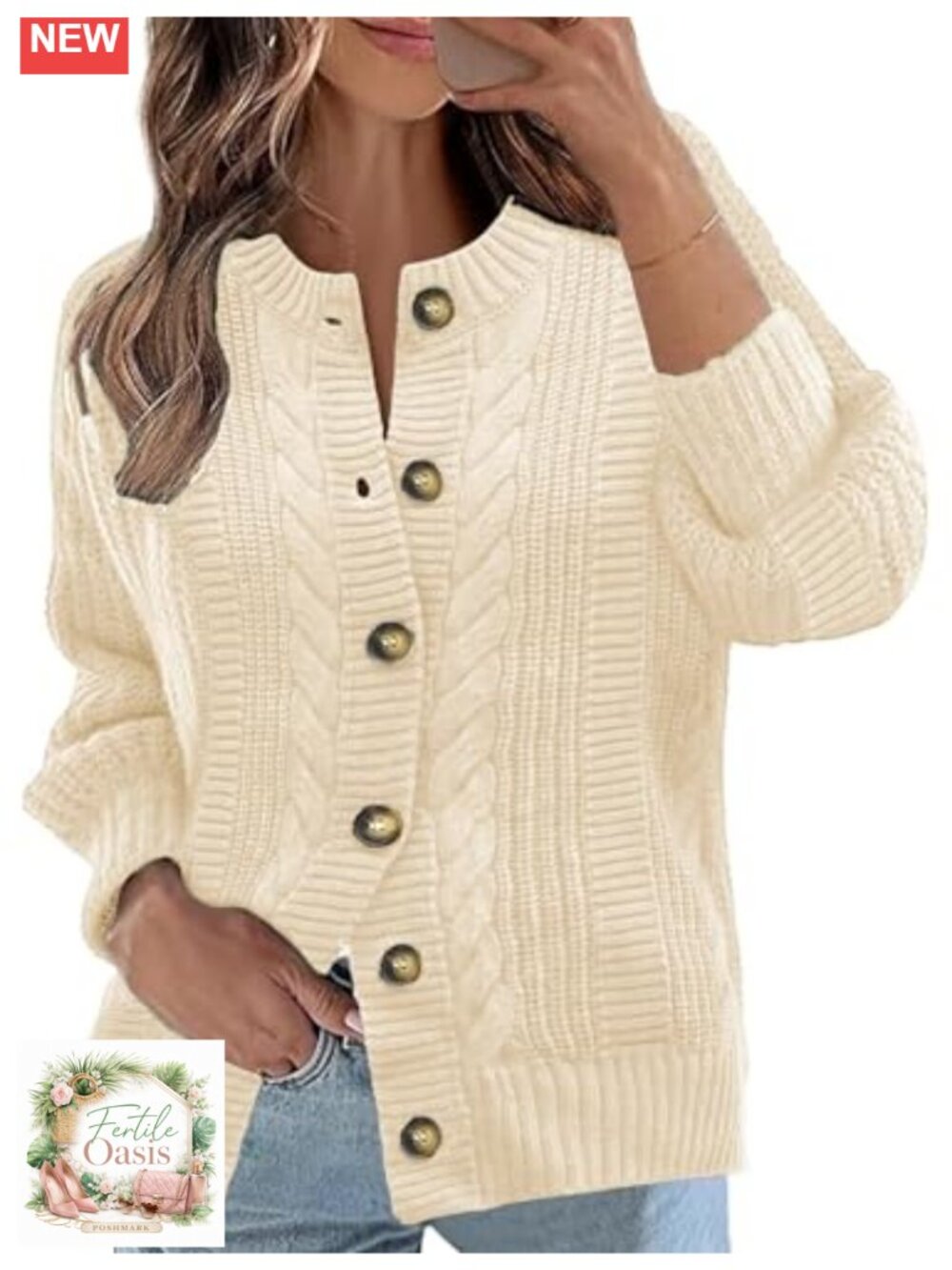 Women's Cable Knit Cardigan Open Front Long Sleeve Button Sweater Coat